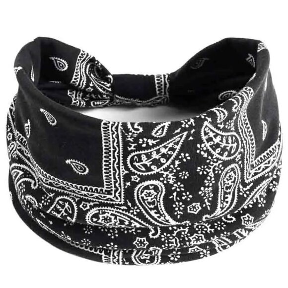 Bohemian Paisley Pattern Bandana Sporty Headband (Black) - Picture 1 of 5